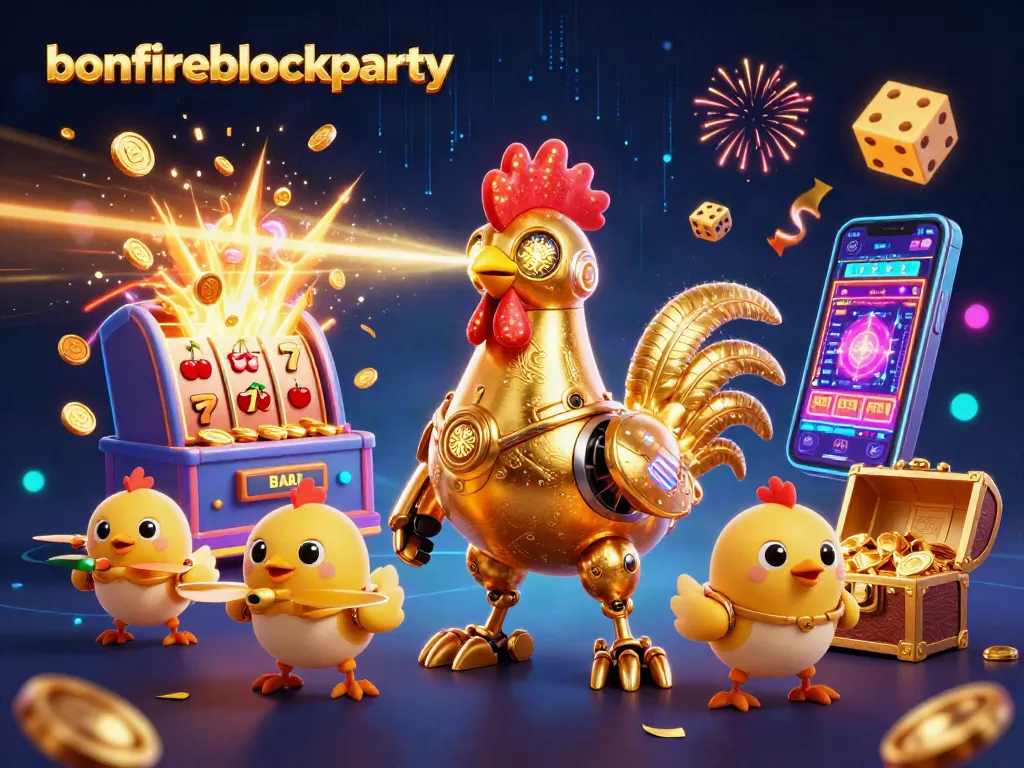 Celebrate bonfireblockparty with a captivating 3D casino scene full of exciting game elements.