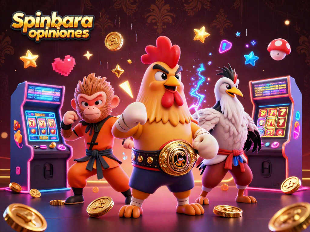 Experience the excitement of Spinbara opiniones with a vibrant 3D casino scene filled with action and gaming elements.