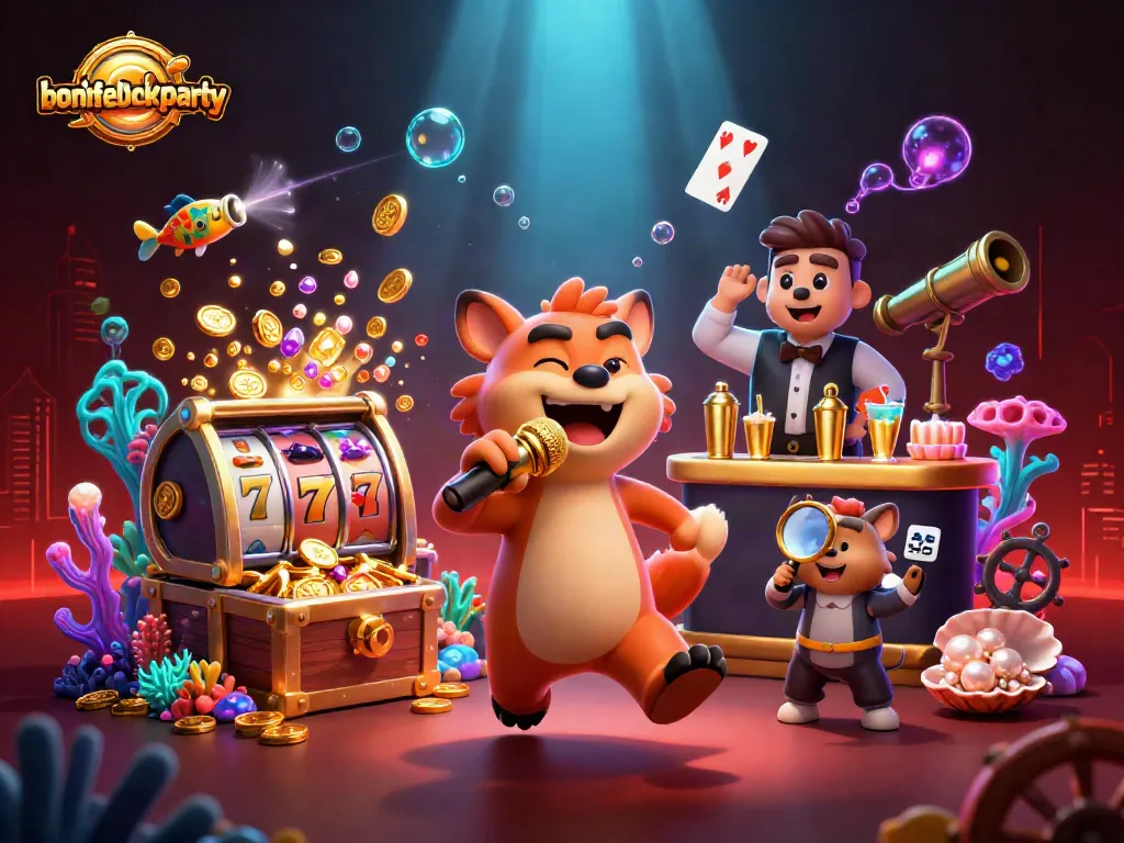 Experience the excitement at bonfireblockparty with hyenas in a vibrant casino scene, celebrating big wins.